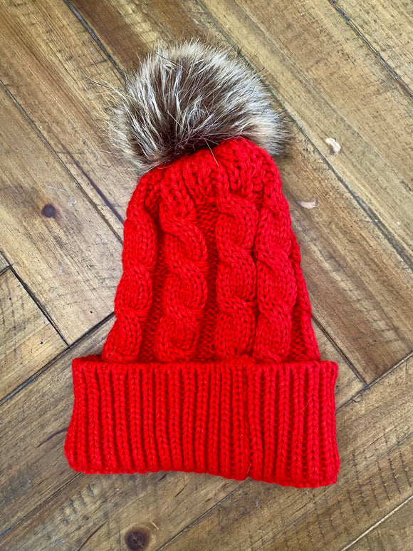 Red Snow Hat with Puff