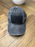 Distressed Gray & Black Flag Hat