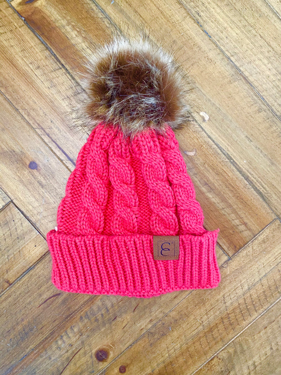 Pink Snow Hat with Puff