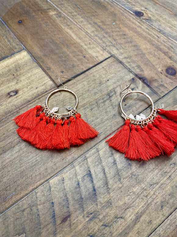Red Dangle Design Earrings