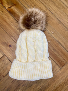 White Snow Hat with Puff