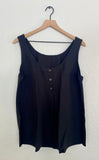 Black Button Textured Loose Fitting Tank