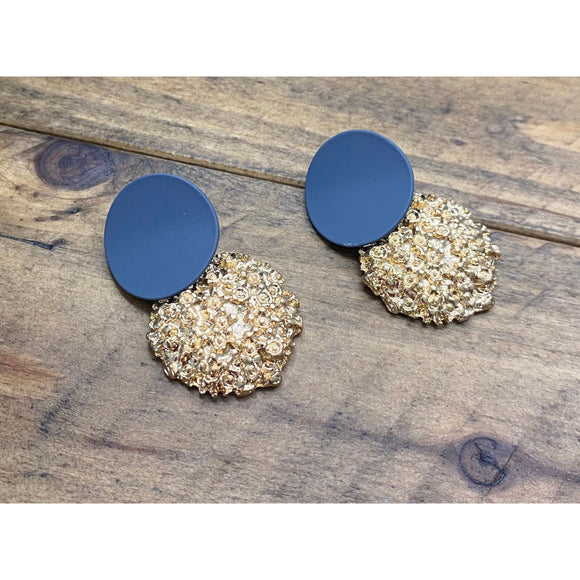 Gray Blue & Gold Drop Earrings