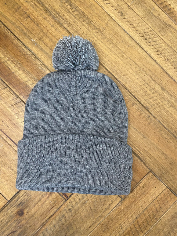 Gray Snow Hat with Puff