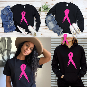 Breast Cancer Ribbon - Direct to Film (DTF) - Graphic Tee Black