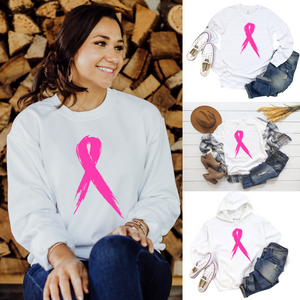 Breast Cancer Ribbon - Direct to Film (DTF) - Graphic Tee White