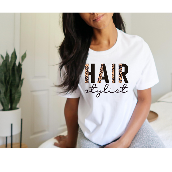 Hair Stylist with Leopard - Direct To Garment (DTG) - Graphic Tee