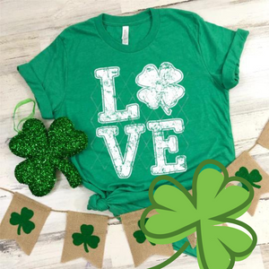 LOVE with Shamrock - Screen Print Transfer Graphic Tee