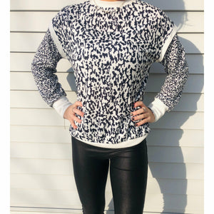 Black and White Pullover with White Trim