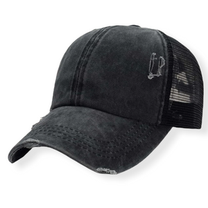 Dark Distressed Ponytail Hat
