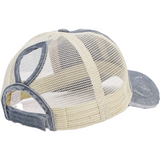 Gray Distressed Polytail Hat