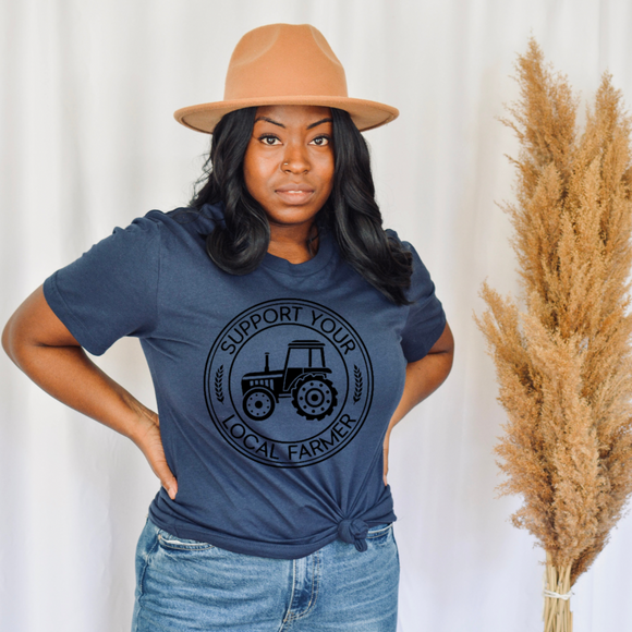 Support Local Farmers With Tractor - Ink Deposited Graphic Tee