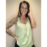 Green Button Textured Loose Fitting Tank