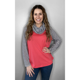 Cowl Neck Long Sleeve Pink with Stripes